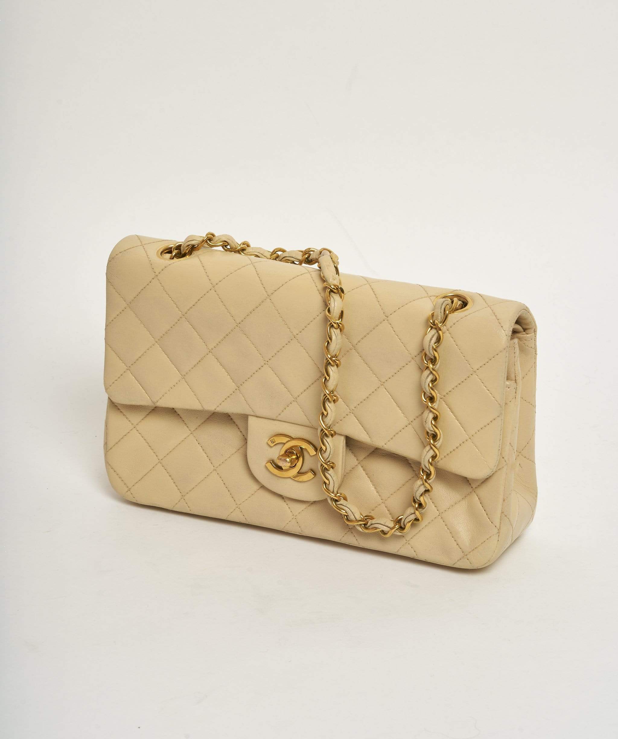 Chanel Chanel classic flap beige lambksin 9 inch
