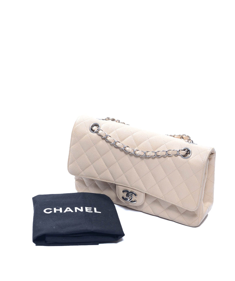 Chanel Chanel Classic Flap Medium Beige Caviar Silver Hardware - AWL3765