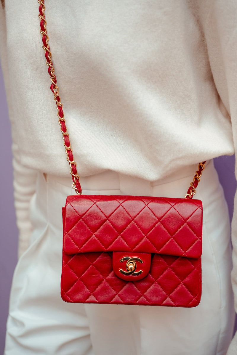 Chanel Classic Flap Mini Square Chain Shoulder Bag Red ASL2422