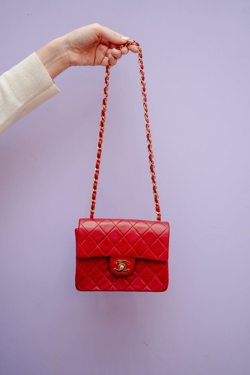 Chanel Classic Flap Mini Square Chain Shoulder Bag Red ASL2422