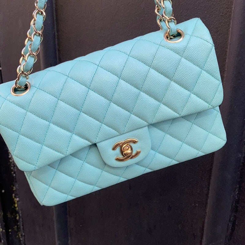 Vintage Light Blue Chanel Classic Flap in Lambskin 25cm WITH AUTHENTICITY  CARD, Luxury, Bags & Wallets on Carousell
