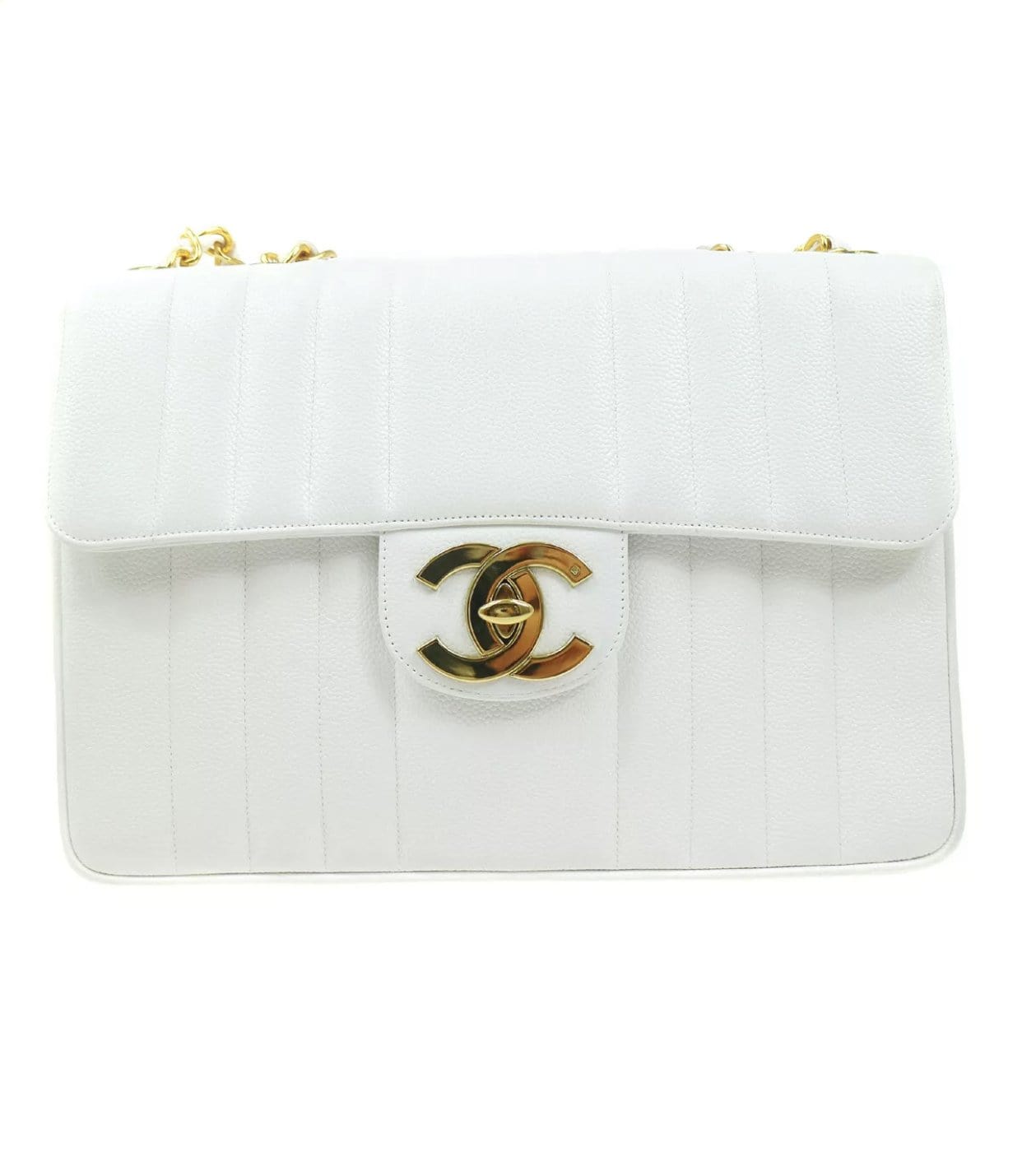 Chanel Classic Small Double Flap, White Caviar Leather with Light