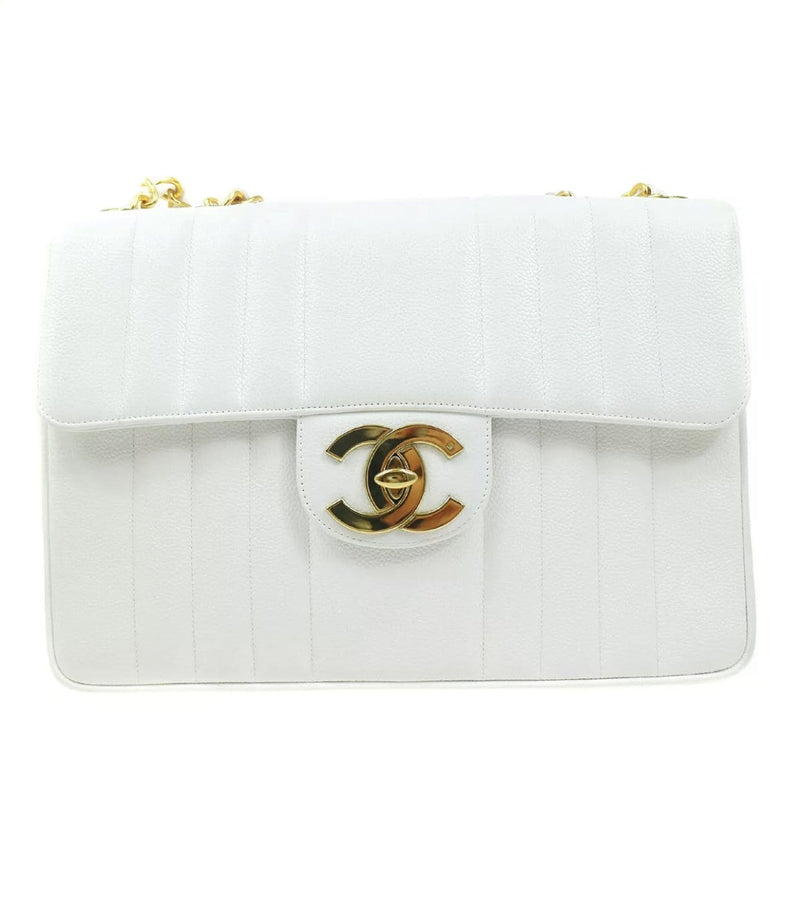 Chanel White Vintage Mademoiselle Classic Jumbo Flap Bag