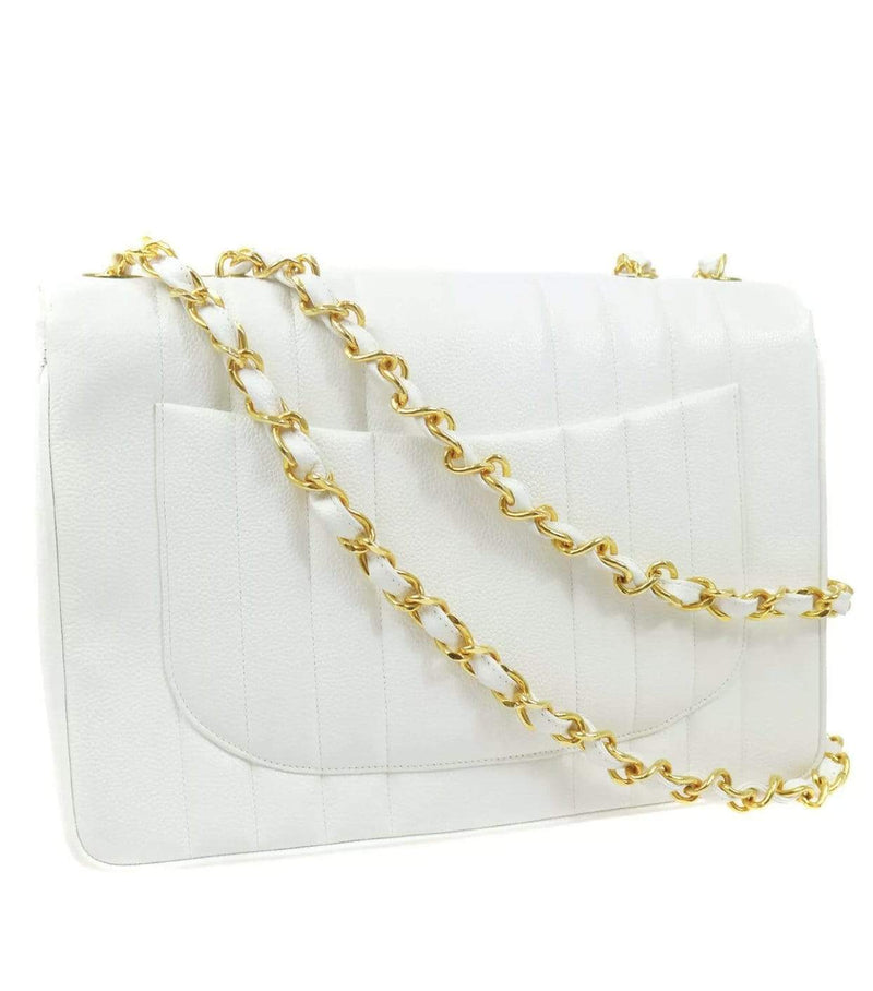 Chanel Classic Jumbo Double Flap, White Caviar Leather, Gold Hardware, As  New in Box MA001