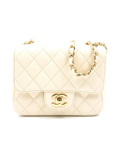 CHANEL Caviar Quilted Mini Wallet On Chain WOC White 697636