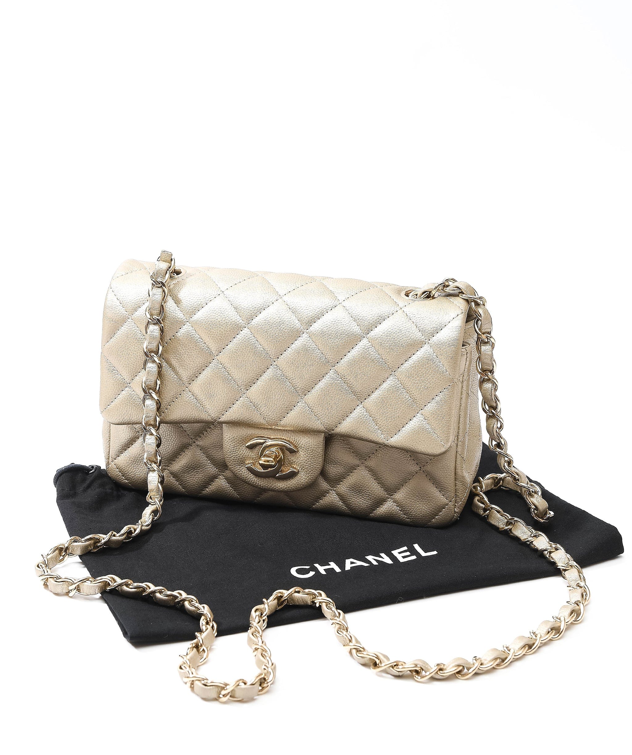 Chanel Chanel classic mini gold caviar with light GHW ASL2532