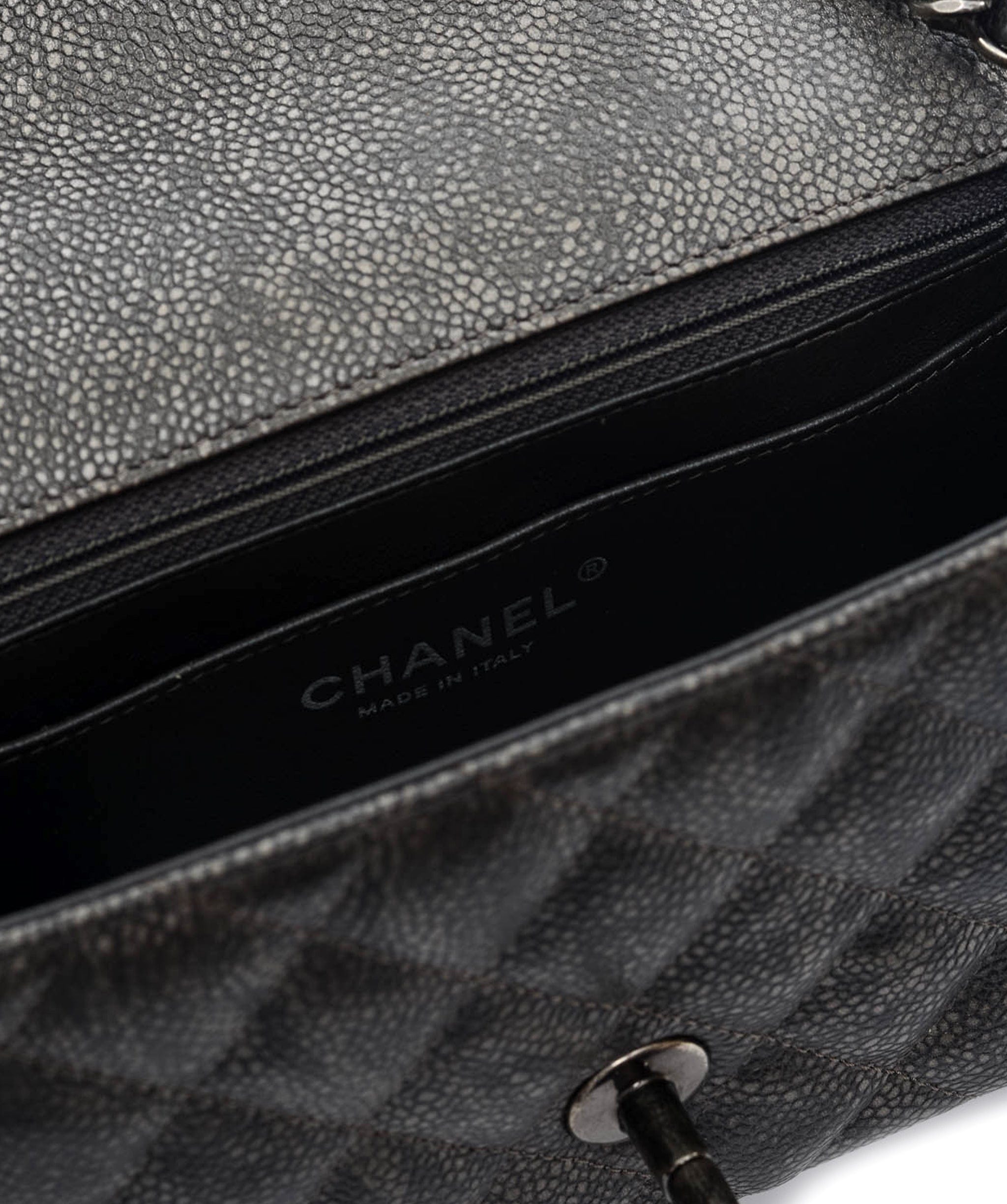 Chanel Chanel Classic Mini Rectangle Flap - Gunmetal Silver Caviar Brushed Ruthenium SKC1133