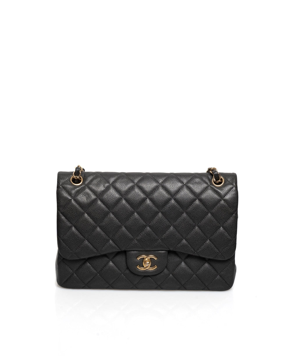 Chanel Dark Grey Caviar Skin Jumbo Classic Flap Bag - ASL1609