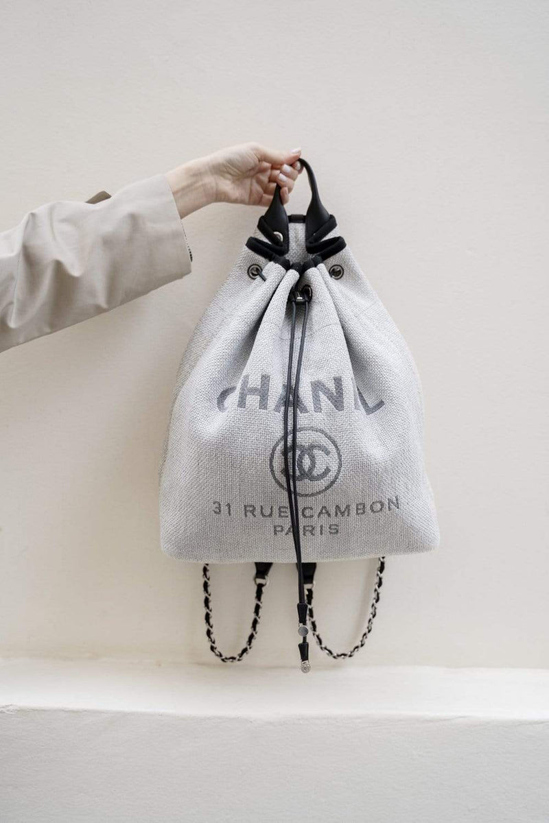 Chanel Grey Canvas Deauville Backpack