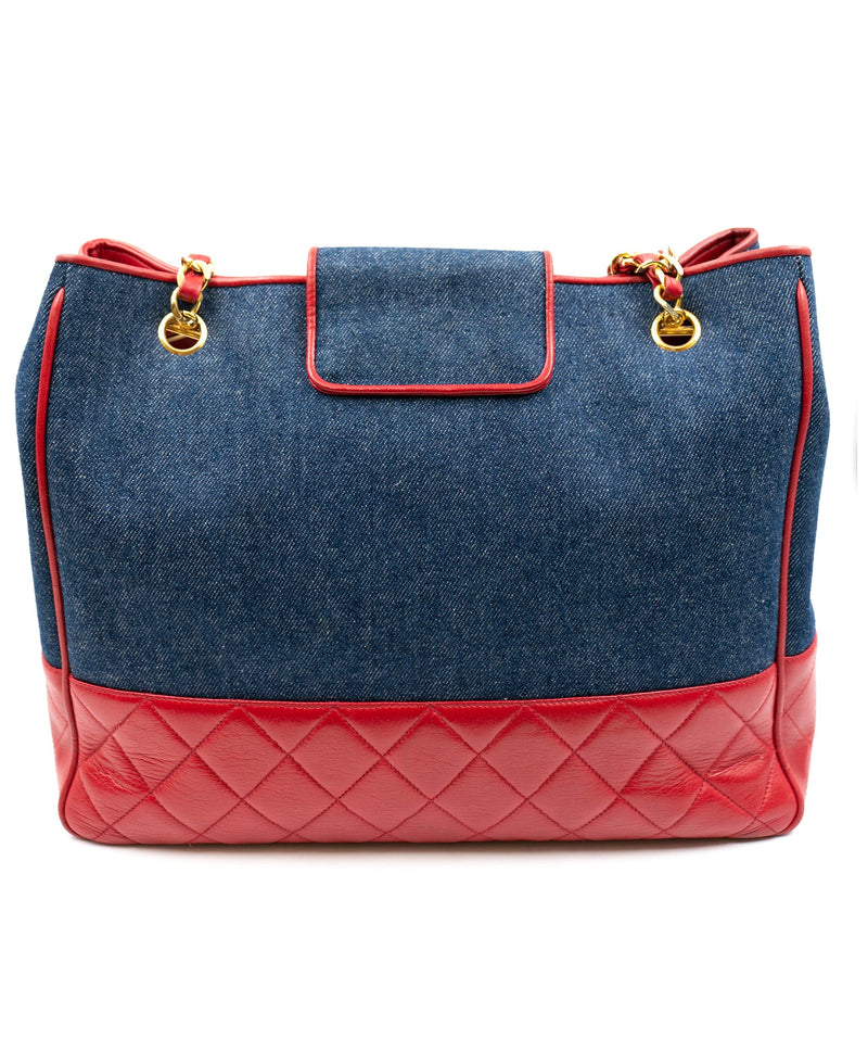 Chanel Chanel denim and red leather tote bag AGC1357