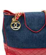 Chanel Chanel denim and red leather tote bag AGC1357