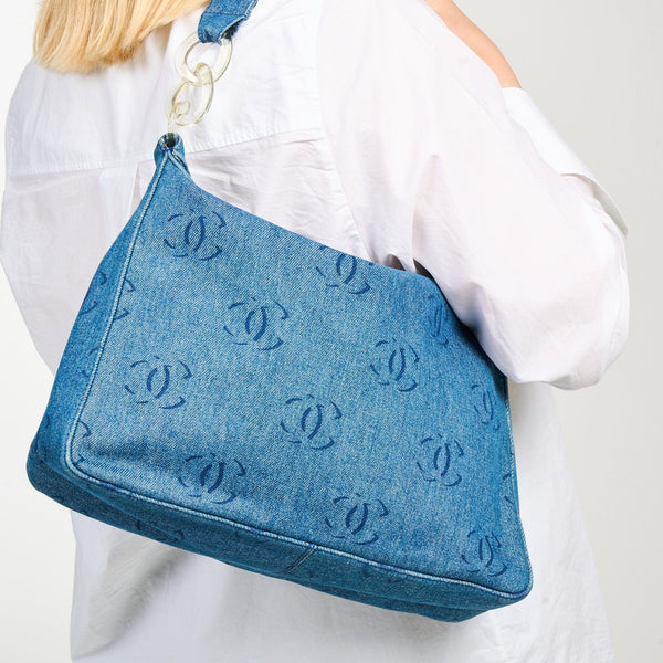 Chanel denim CC logo hobo style bag, denim and clear plastic handle, s –  LuxuryPromise