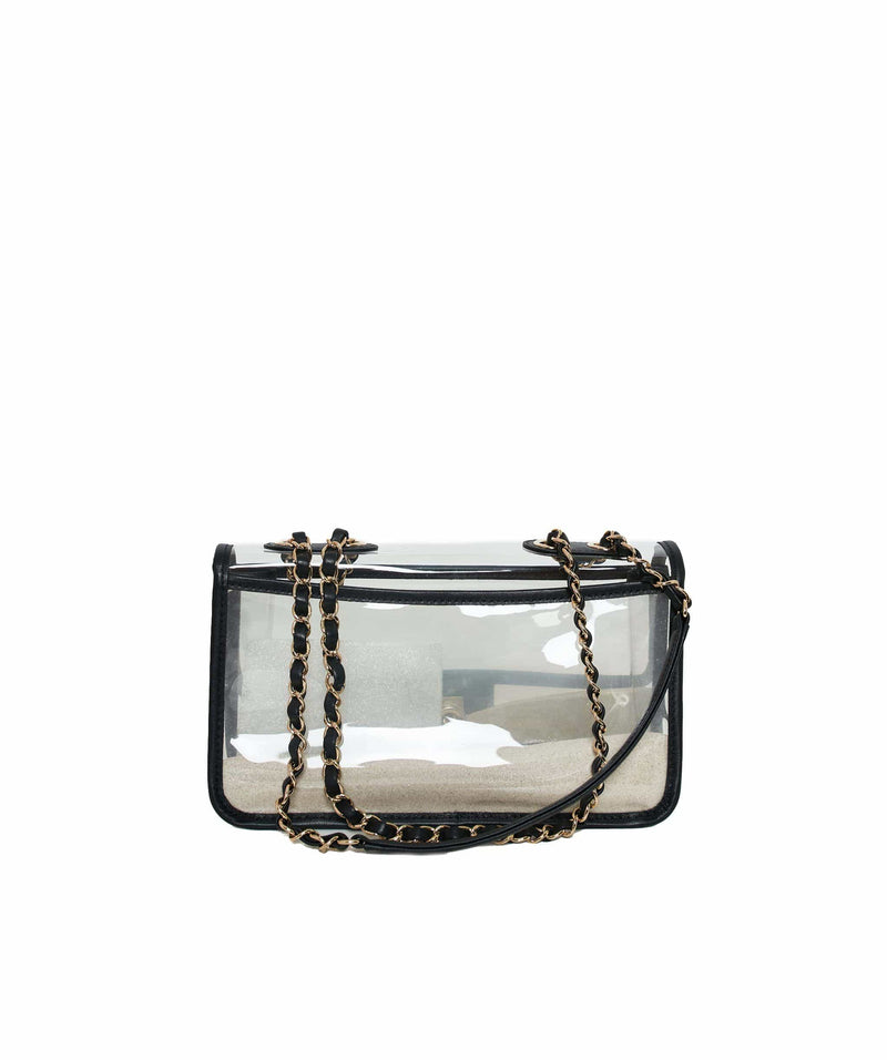 Chanel Black Trasparent PVC and Leather Sand By The Sea Classic Flap  Shoulder Bag Chanel