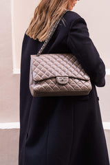 Chanel Chanel Grey Lambskin Maxi Single Flap Bag PHW  AGL1034