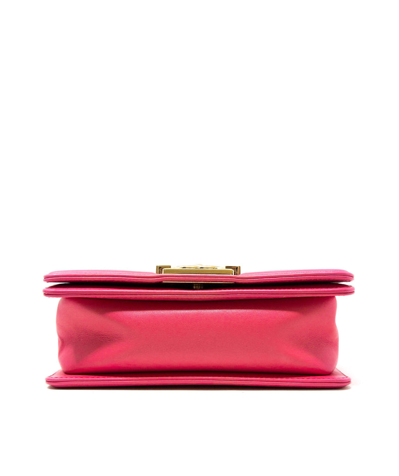 Chanel hot pink python boy bag, with champagne gold hardware