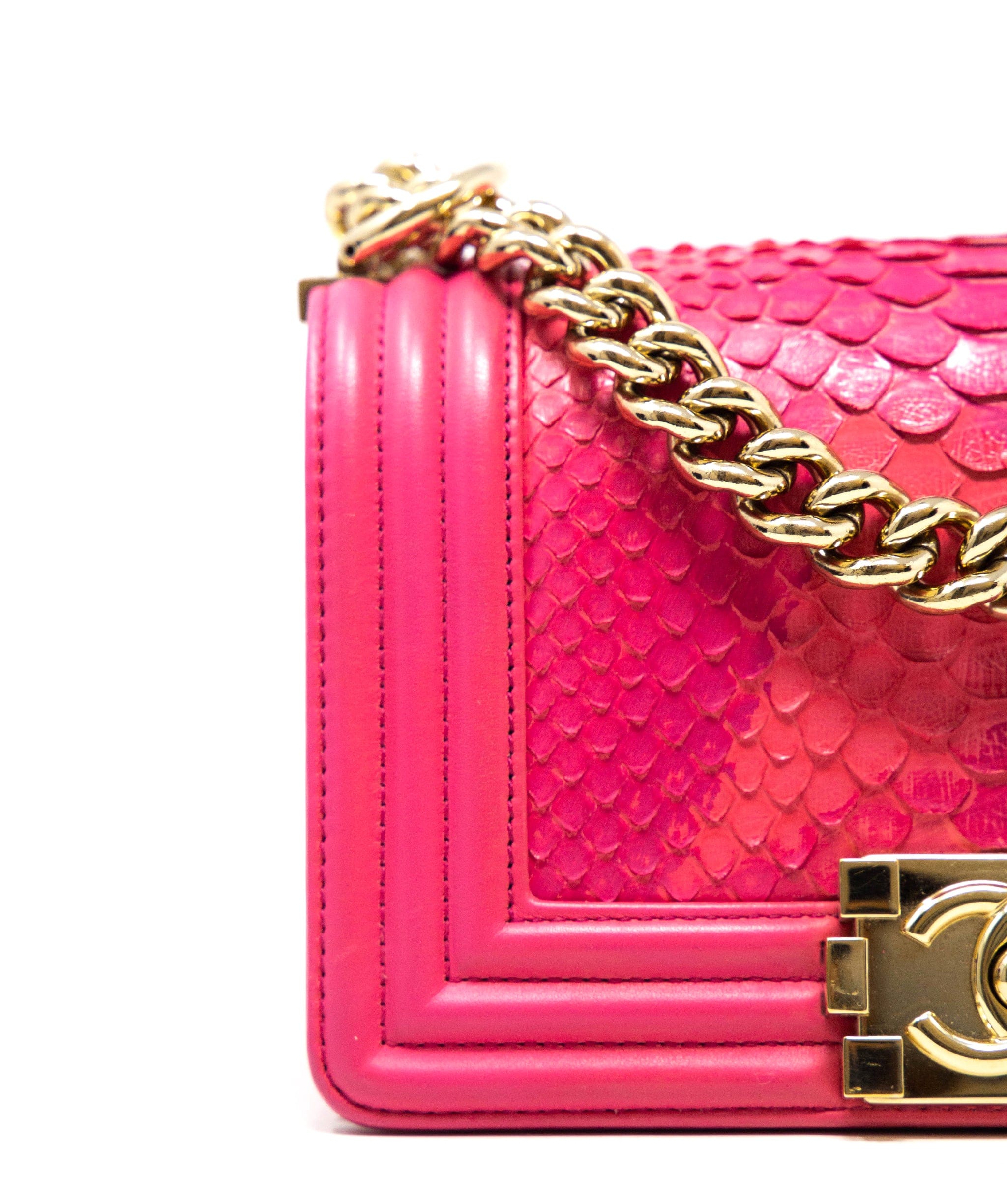 Chanel hot pink python boy bag, with champagne gold hardware ...