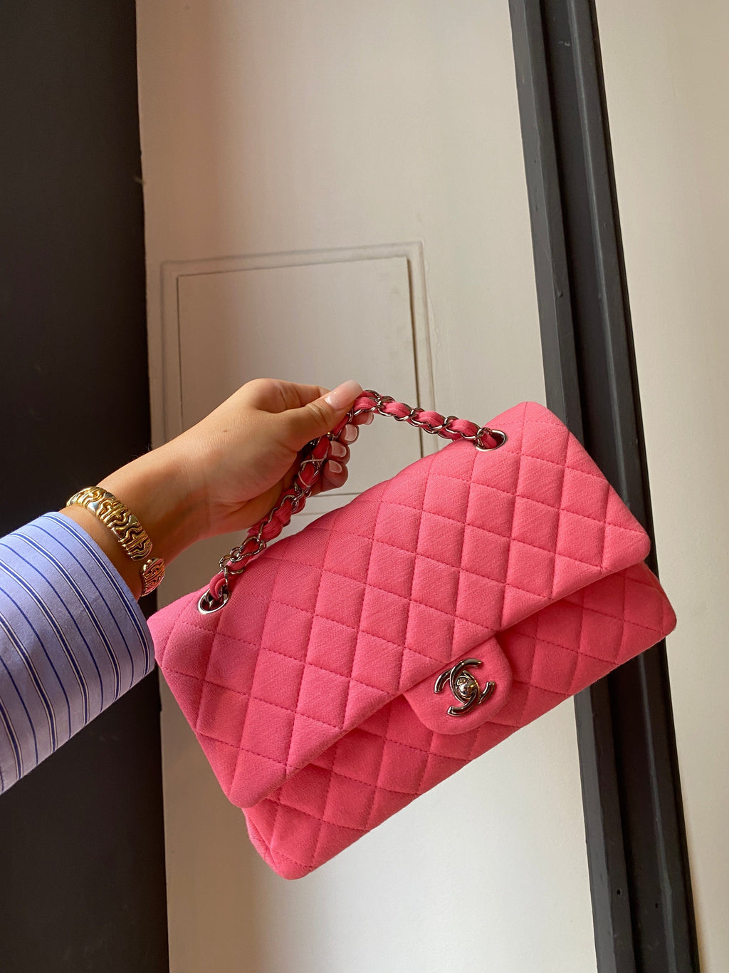 Chanel Jersey Pink Double Flap Medium ASC1228 LuxuryPromise