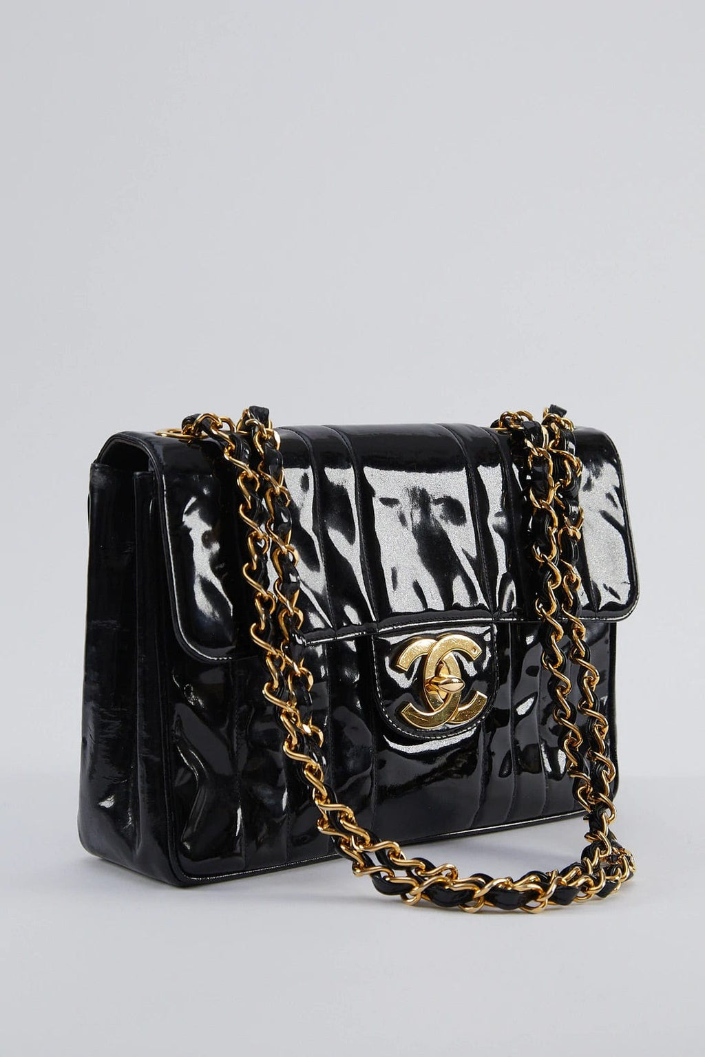 17. LP X C Chanel mademoiselle jumbo patent black flap – LuxuryPromise