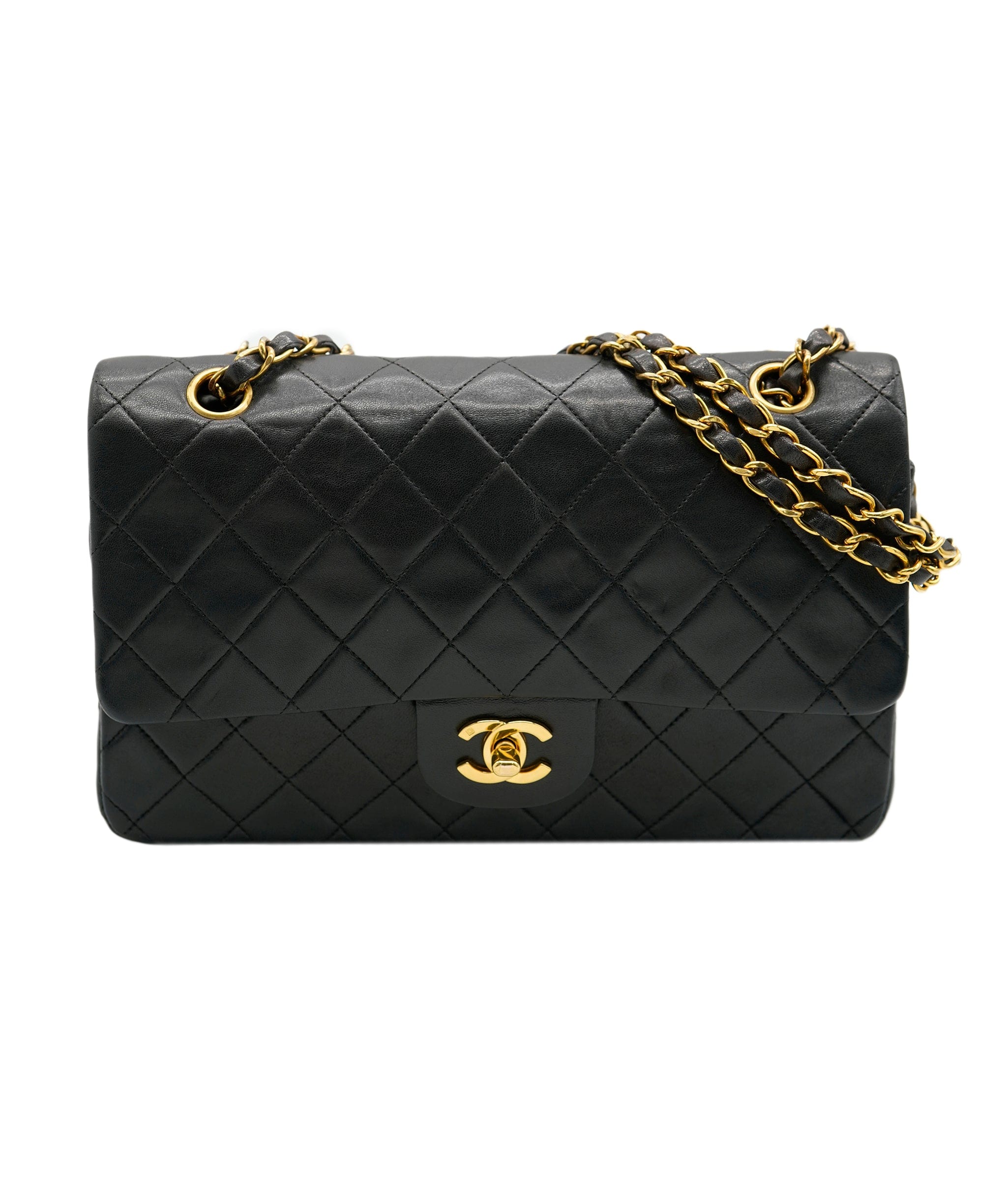 CHANEL Mini Matelasse Chain Flap Shoulder Bag Lamb Skin Black Gold