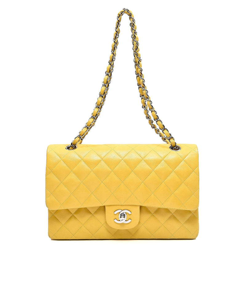 Vintage CHANEL yellow quilted lambskin cosmetic, make up case