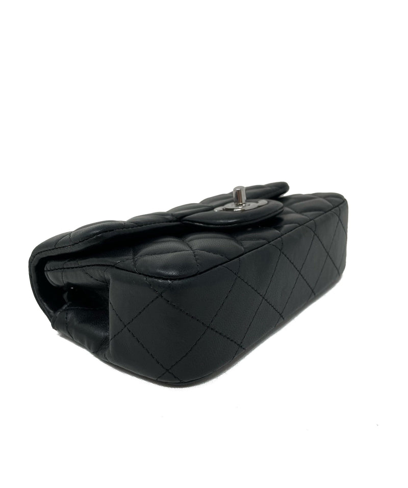 Chanel Mini Rectangular Flap Bag Black Lambskin Silver Hardware