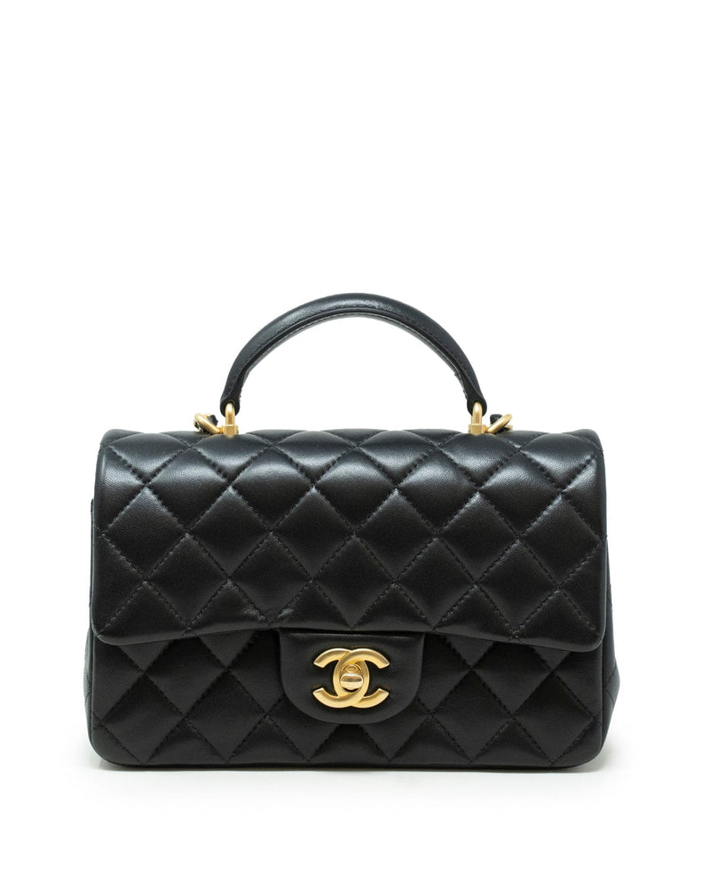Chanel mini coco top handle in black lambskin with champagne gold