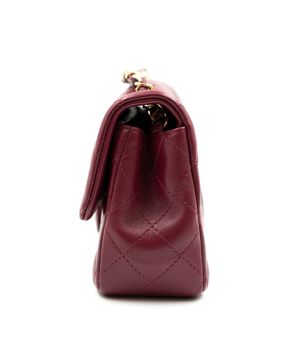 Burgundy Quilted Lambskin Mini Flap Bag