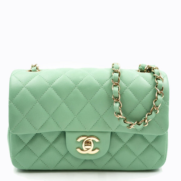 Chanel Mint Green Leather CC Glint Flap Bag Chanel