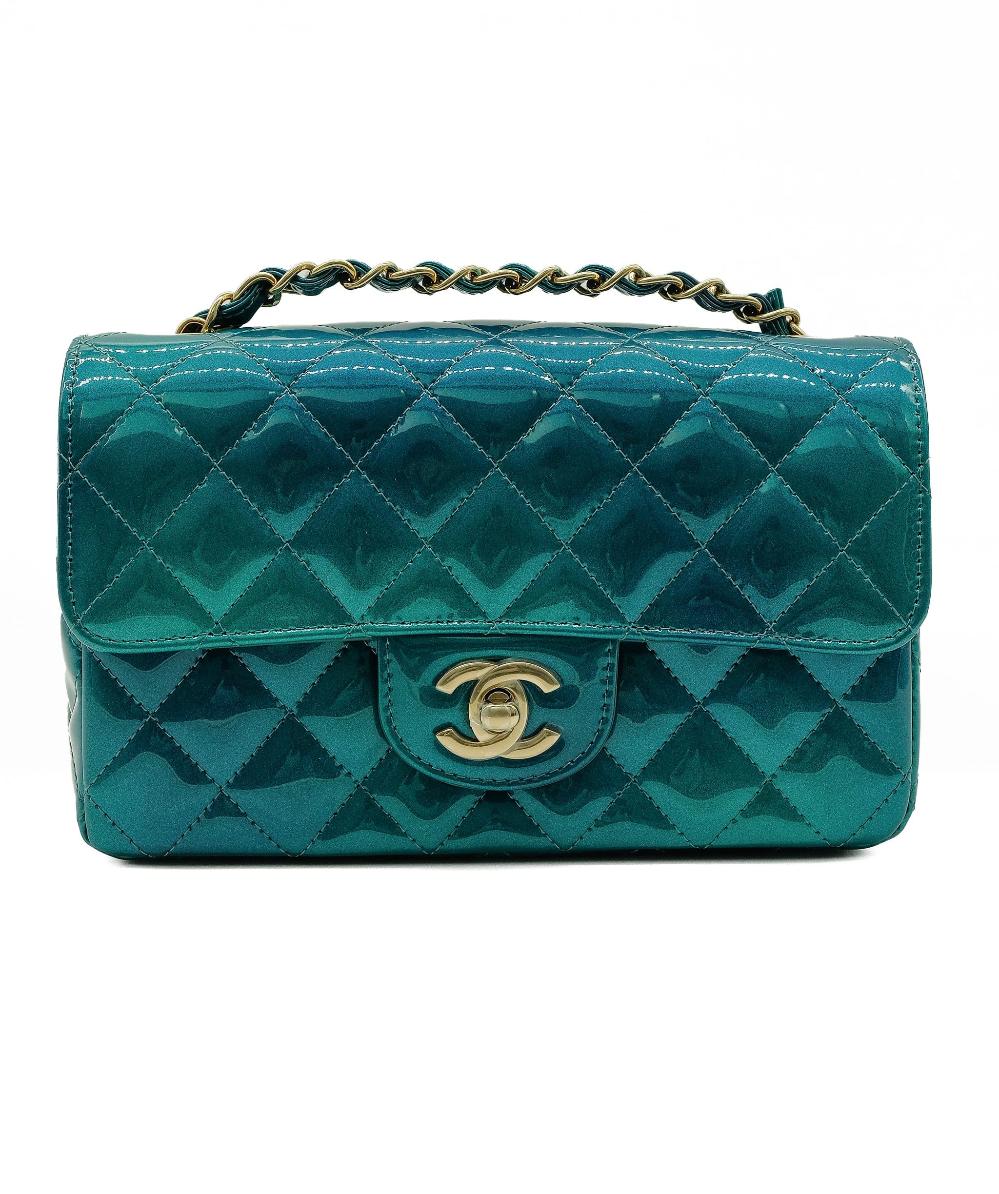 Chanel Chanel Multi Tone Green Patent Mini Rectangle Flap Bag REC1218