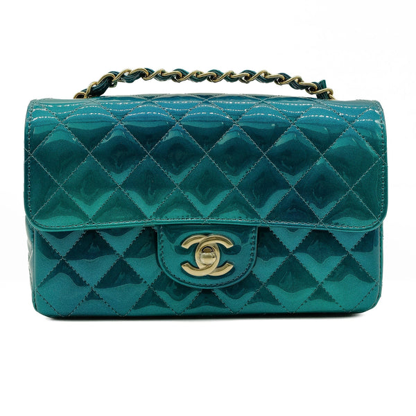 Chanel Multi Tone Green Patent Mini Rectangle Flap Bag REC1218