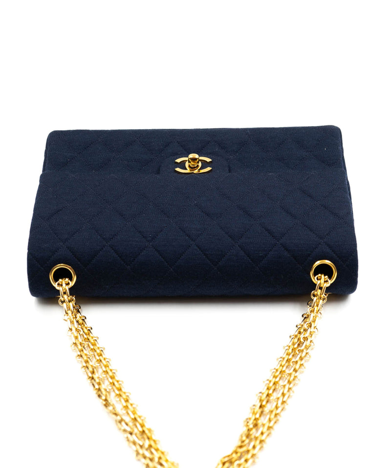 Chanel Navy Quilted Jersey 10 Medium classic flap bag - AWL4095 –  LuxuryPromise