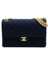 Chanel Chanel Navy Quilted Jersey 10" Medium classic flap bag - AWL4095