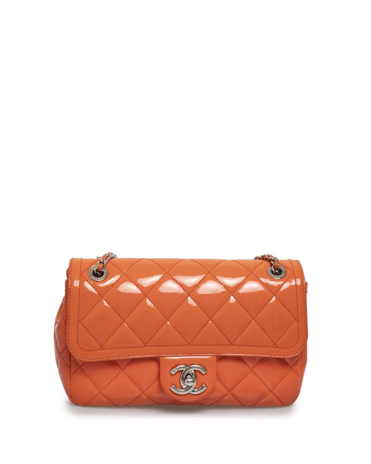 Chanel Chanel Orange Patent Leather 8.5' Classic Flap Bag PHW - AGC1043