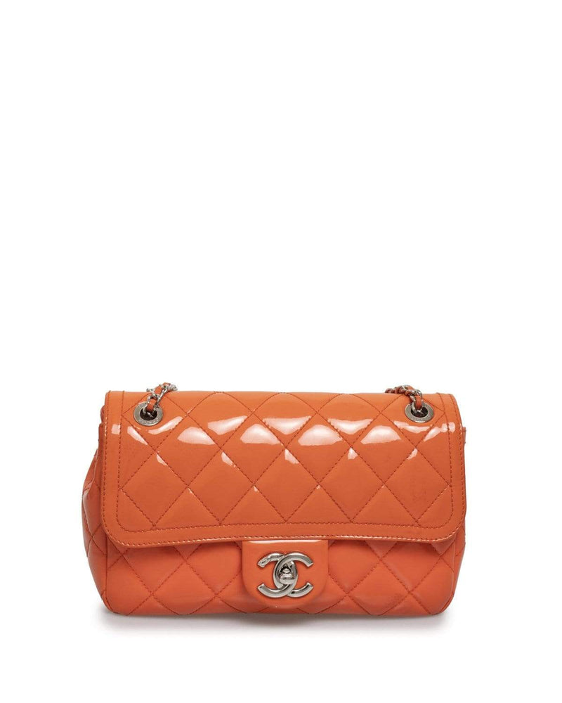 Chanel Orange Patent Leather 8.5' Classic Flap Bag PHW - AGC1043