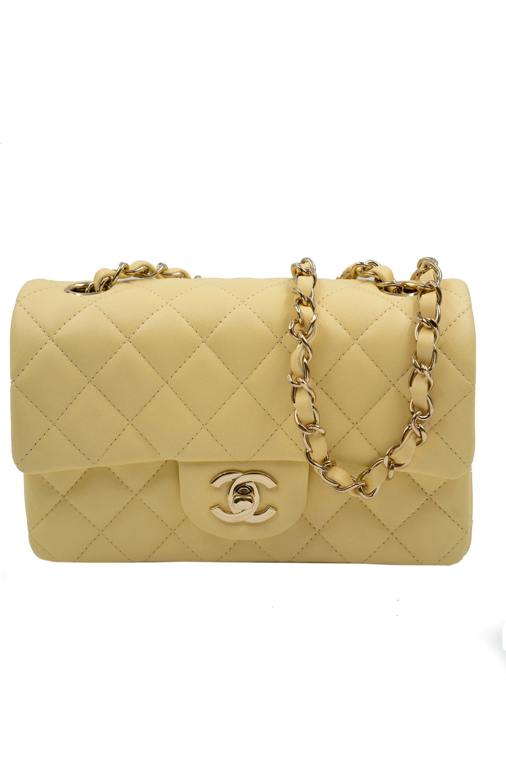 CHANEL Lambskin Quilted Mini Square Flap Light Yellow 693288