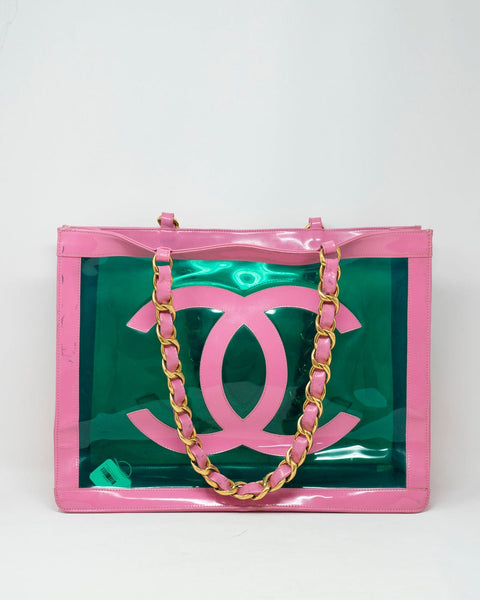 Chanel Pink and Green Large Vinyl Shopper- AWL2458