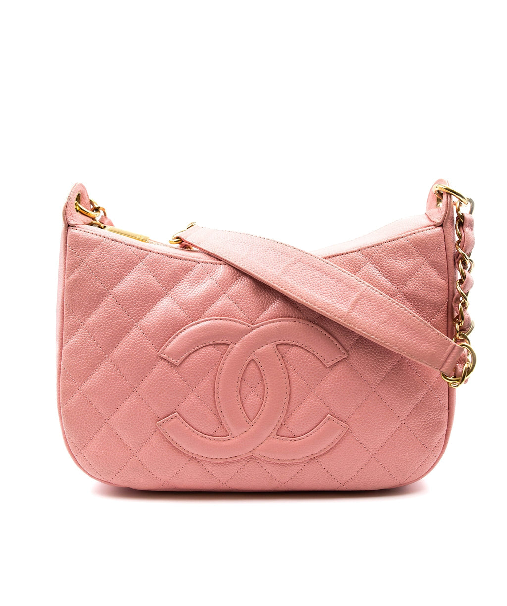 Chanel Pink Quilted Caviar Leather Timeless Cc Pochette