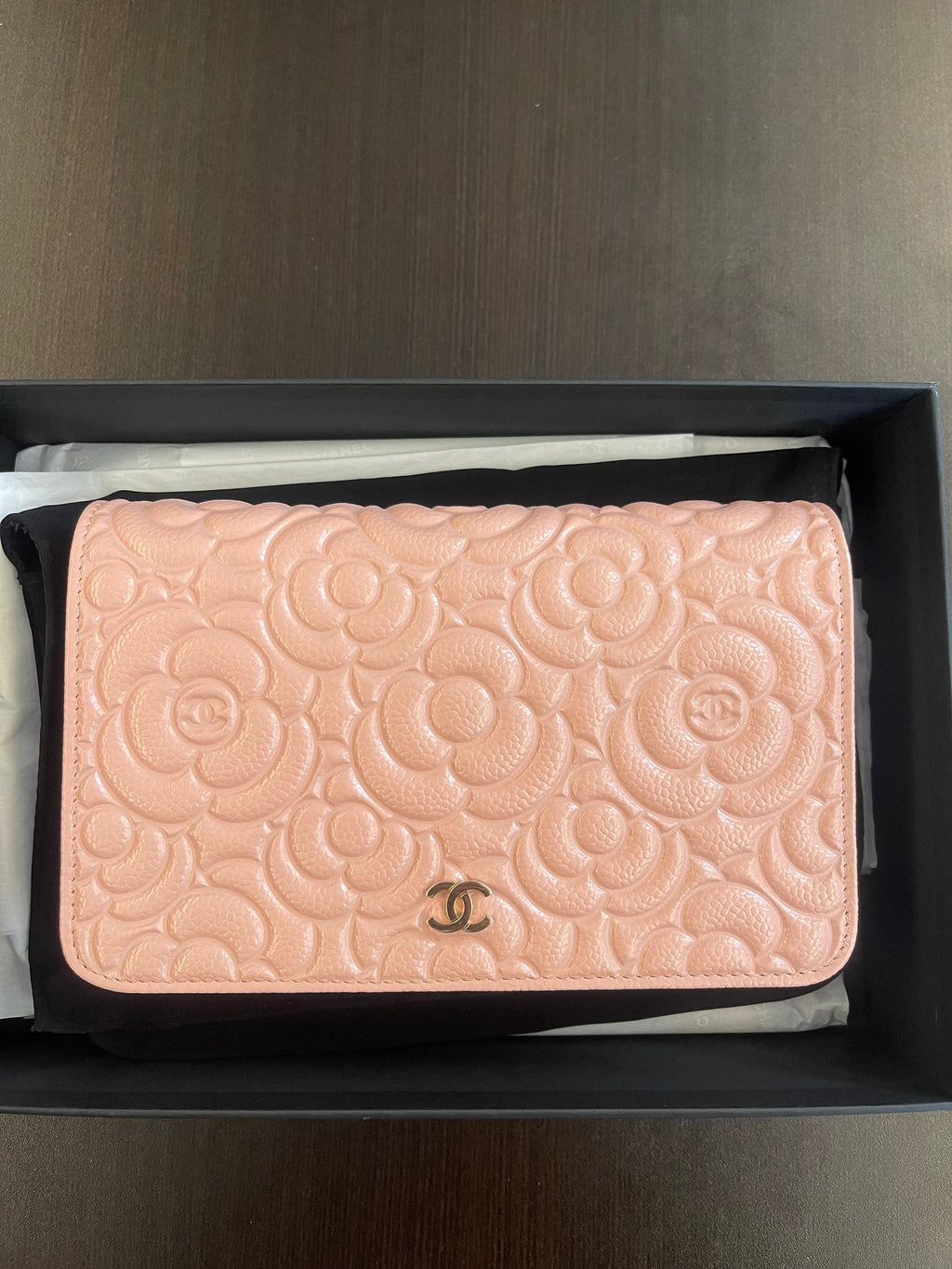 Chanel Pink Leather Camelia Flower Wallet On Chain PHW AGL2417 –  LuxuryPromise