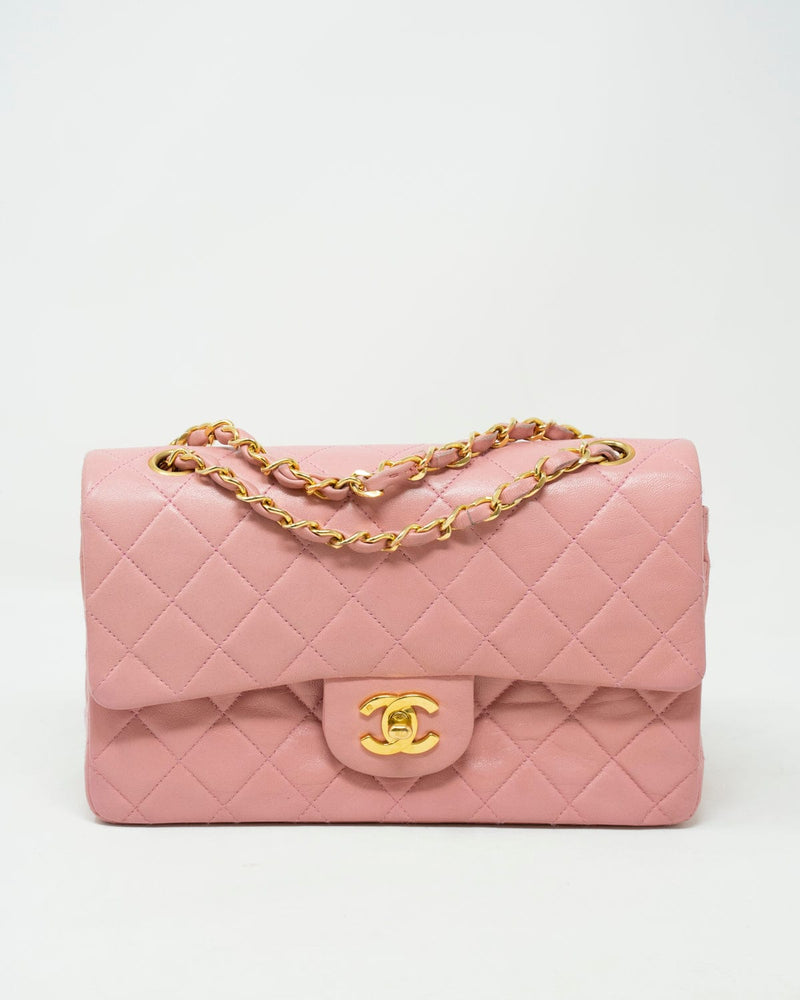 Chanel Pink Quilted Lambskin Classic Double Flap Small