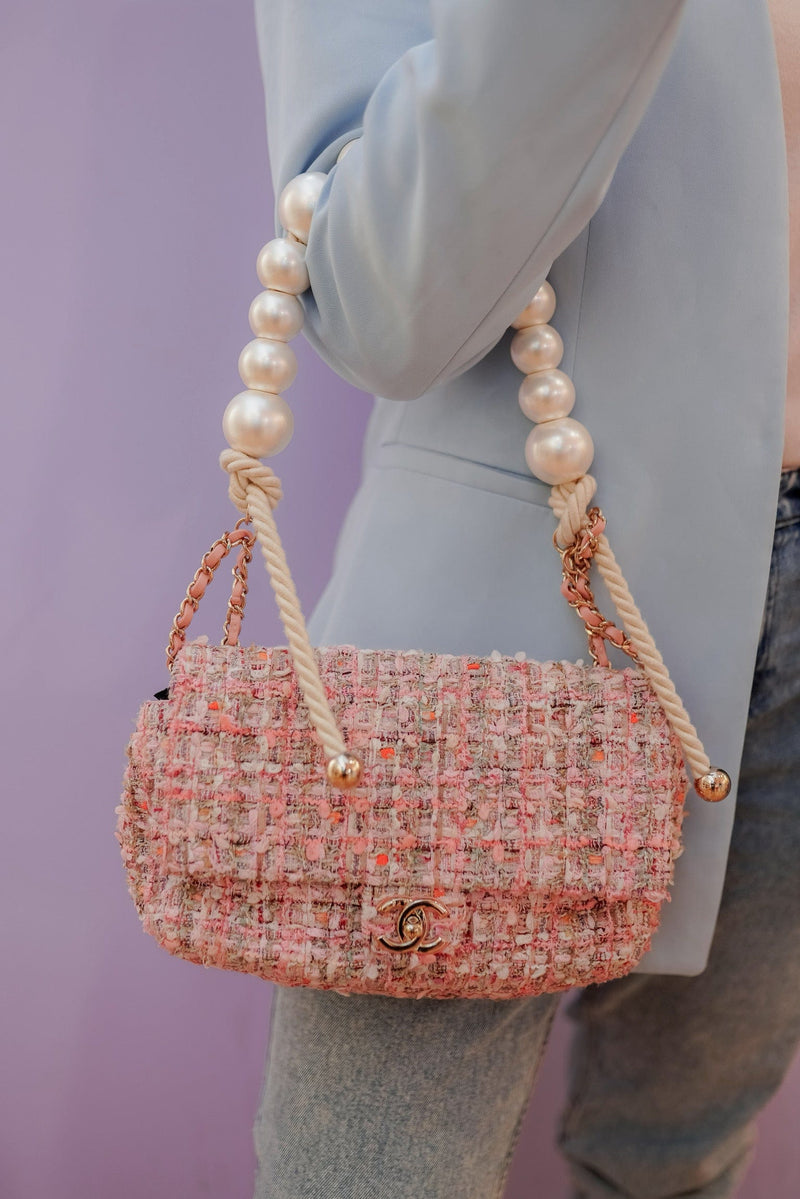 Chanel Chanel Pink Tweed Flap Bag With Pearl Detail - ADL1833