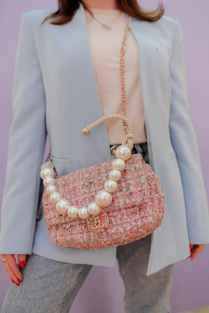 Chanel Pink Tweed Flap Bag With Pearl Detail - ADL1833 – LuxuryPromise
