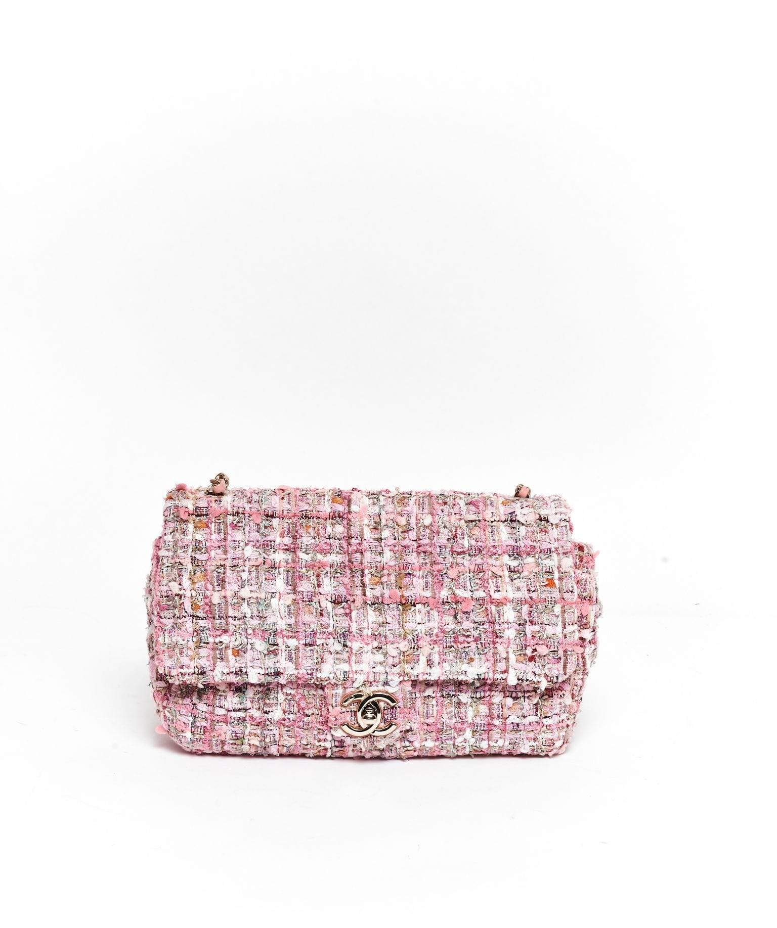 Chanel Pink Tweed Flap Bag With Pearl Detail Ghw – Luxurypromise