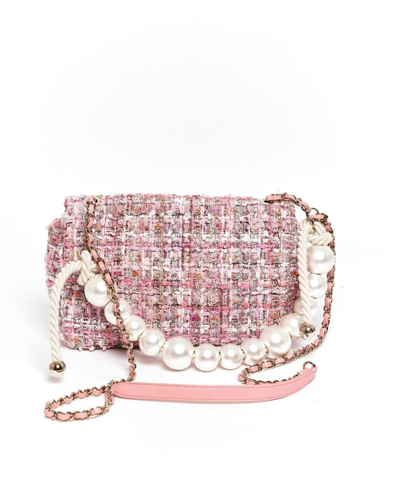 Chanel Chanel Pink Tweed Flap Bag With Pearl Detail GHW