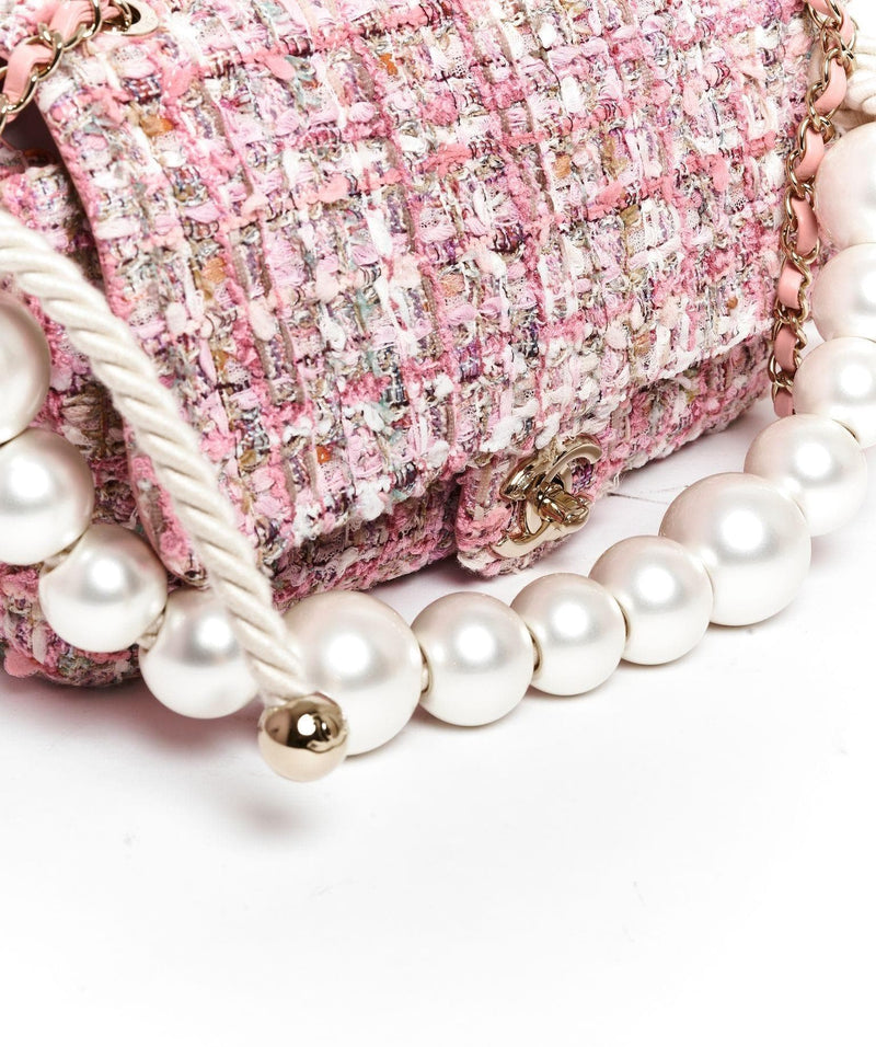 A PINK TWEED & PEARL HANDLE MINI FLAP BAG WITH GOLD HARDWARE, CHANEL,  SPRING/SUMMER 2019