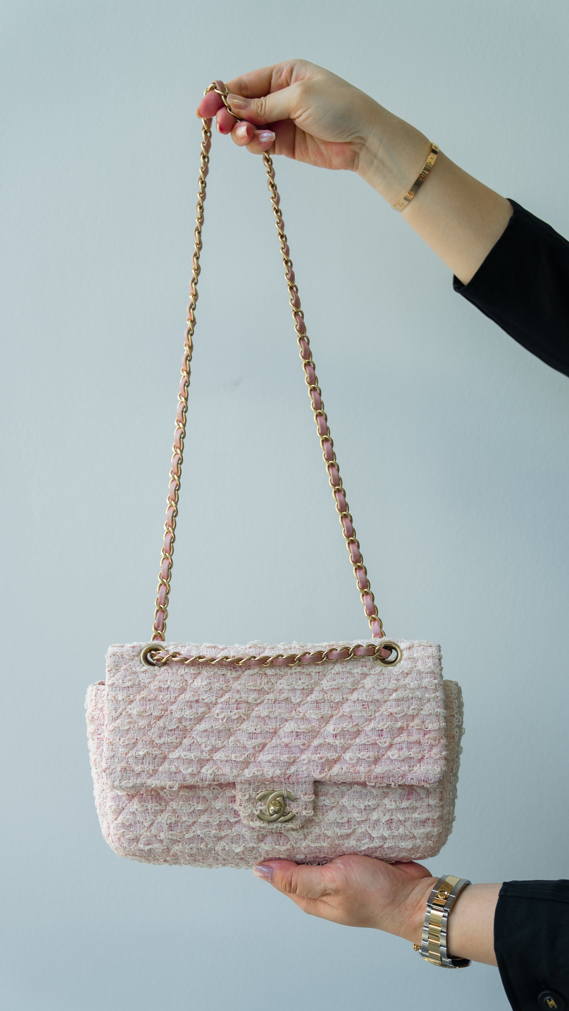 Chanel Pink Quilted Tweed Medium Double Flap Silver Hardware, 2014