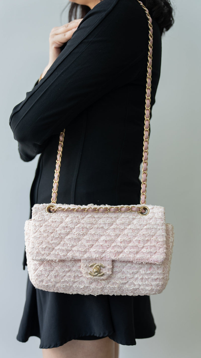 Chanel Chanel Pink Tweed Medium Classic Double Flap Bag GHW ASL3447