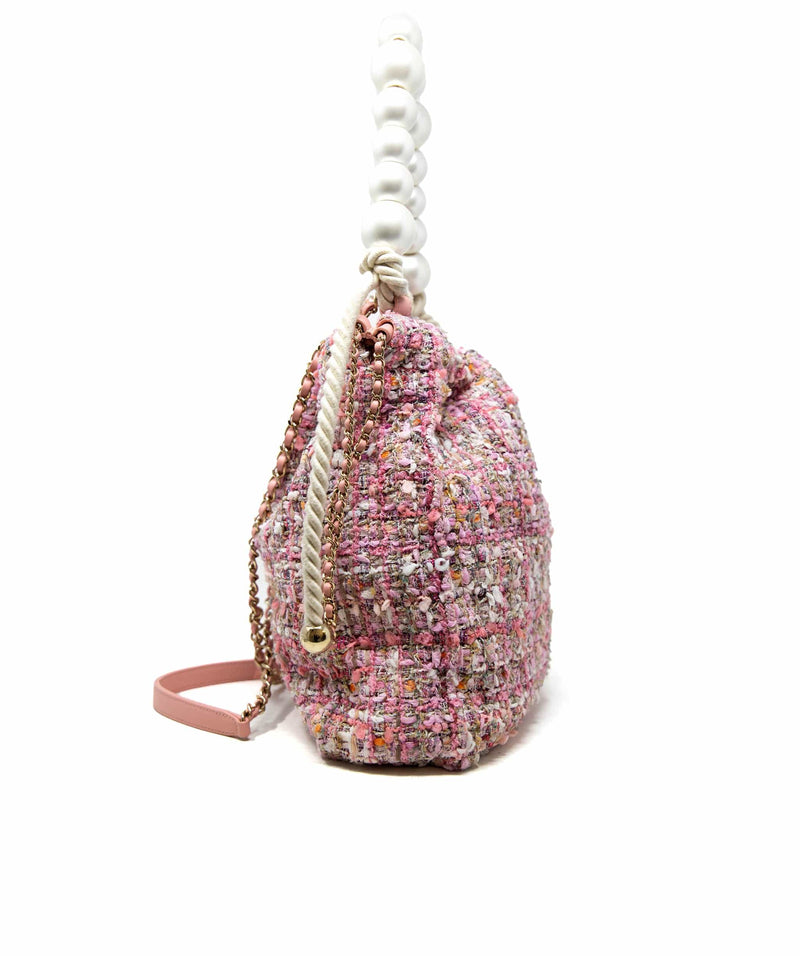Chanel Pattern Print, Pink 2022 Tweed Bucket Bag Small