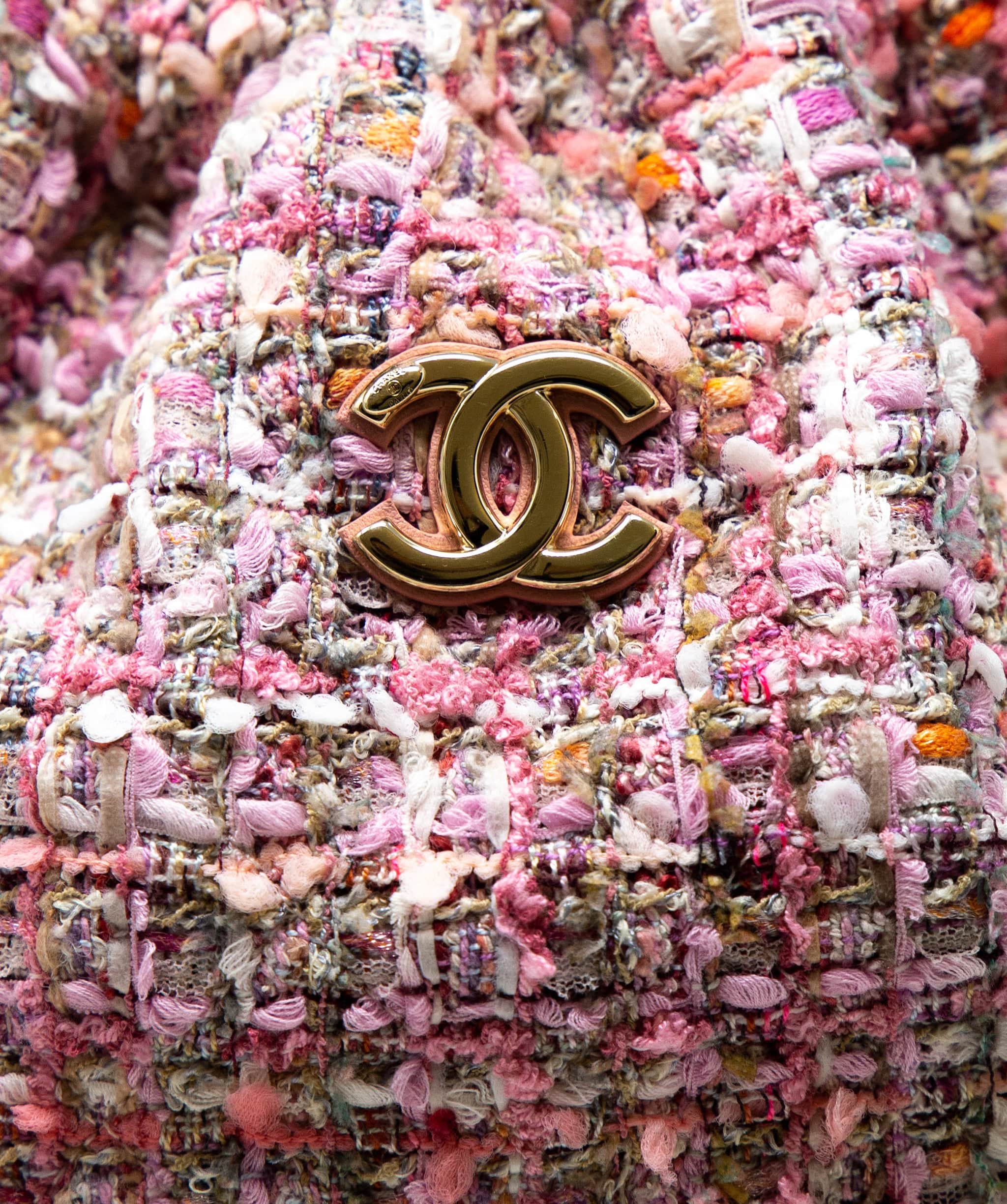 Chanel Chanel Pink Tweed Pearl Bucket Bag - AGC1104