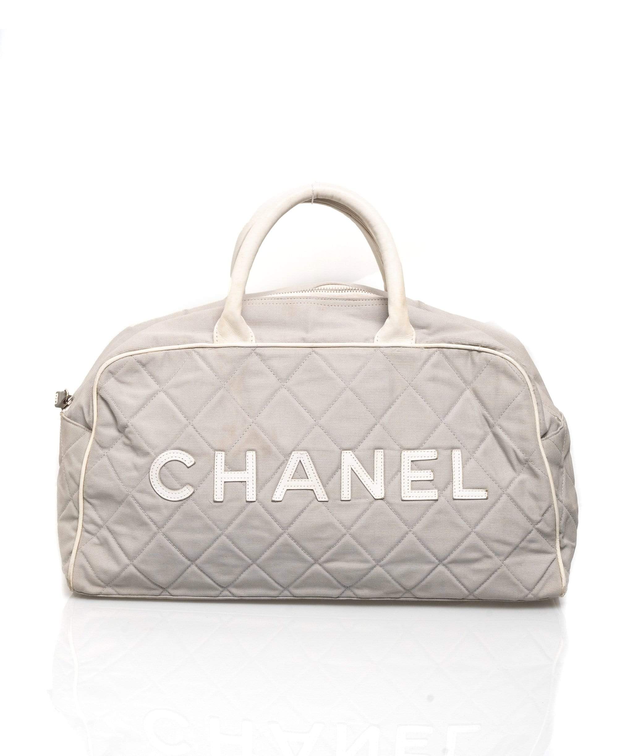 Chanel CHANEL Quilted Canvas Hand Bag Grey Boston Bag MW1803