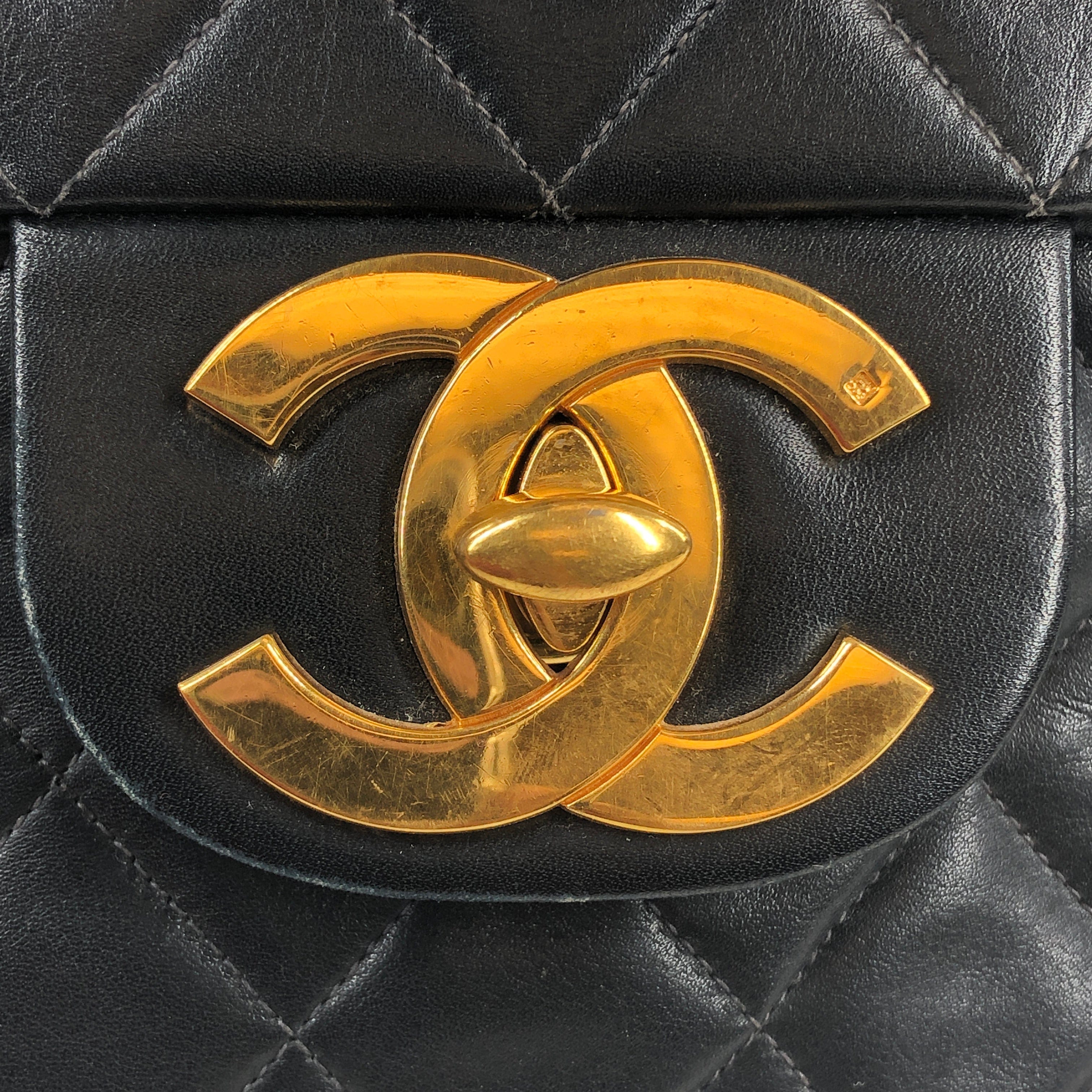 Chanel Chanel Quilted Deca Single Flap Double Chain Shoulder Bag Ghw Black Lambskin 2 PXL1279